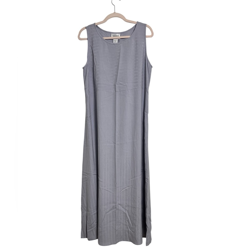 Eileen Fisher 100% Silk Light Blue Maxi Dress Sleeveless Tie Waist Women’s Large